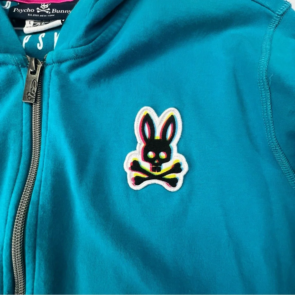 Psycho Bunny Big Kid Logo Patch Zip-Up Hoodie Unisex Boys Girls Youth L 14/16
